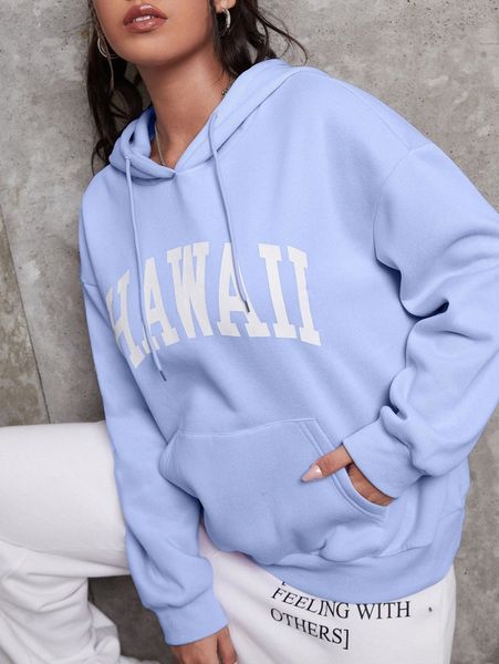 

plus letter graphic kangaroo pocket drawstring hoodie i9cl#, Black