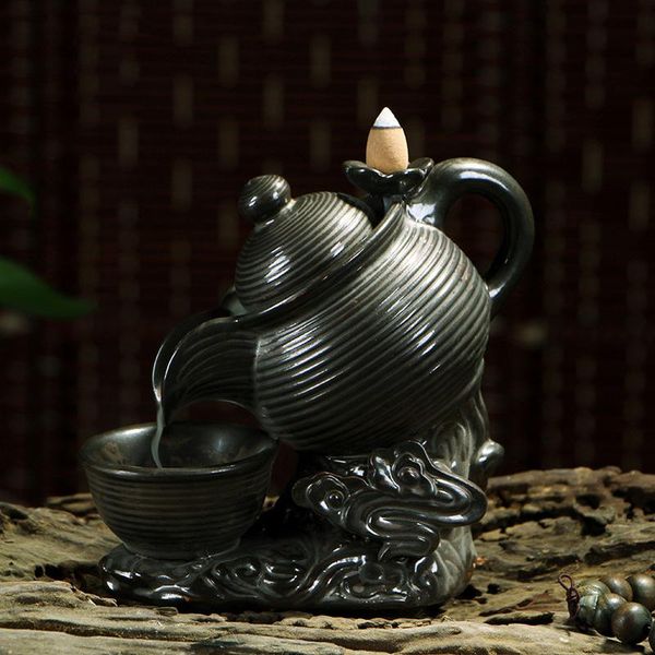 

fragrance lamps 20cones tea pot backflow incense burner furnace aromatic home office decor kong fu holder