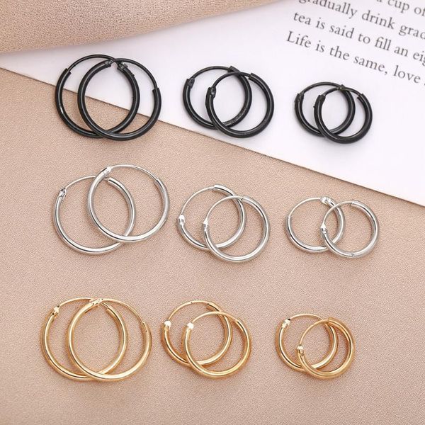 

hoop & huggie aomu 3pairs/set fashion minimalist gold silver color circle metal earrings for women girls party jewelry accessories, Golden;silver