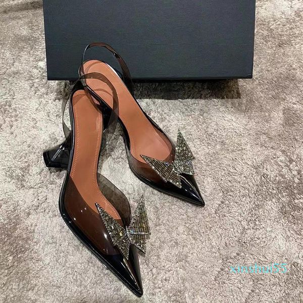 

4cm 7cm 9cm transparent sandals women pointed clear crystal cup high heel stilettos summer shoes peep toe pumps size 43 9054, Black