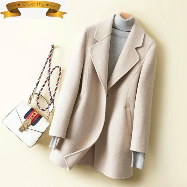

100% wool coat 2021 women spring autumn long jacket elegant coats and jackets overcoat abrigo mujer pkt1107 kj4041 women's & blends, Black