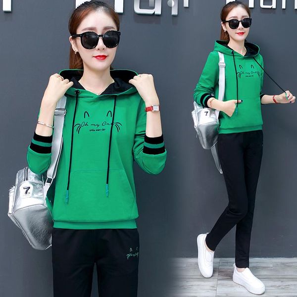 

women's two piece pants 2021 spring and autumn fashion period suits female turtleneck hooded fleece leisure two-piece sets, White