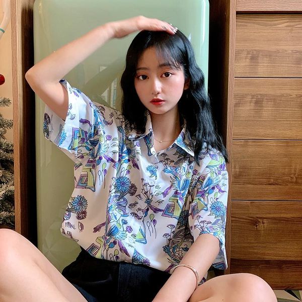 

women's blouses & shirts hipster young preppy style graffiti print clothing loose fashion brand ulzzang summer vintage, White