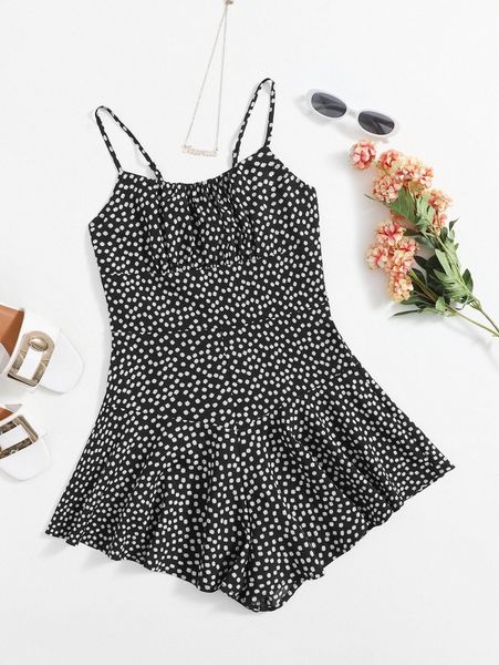 

allover floral print ruched bust cami romper d0mk#, White