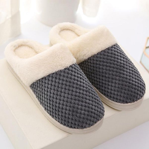 

winter men and women couple wooden floor slip home cotton shoes slippers, Black