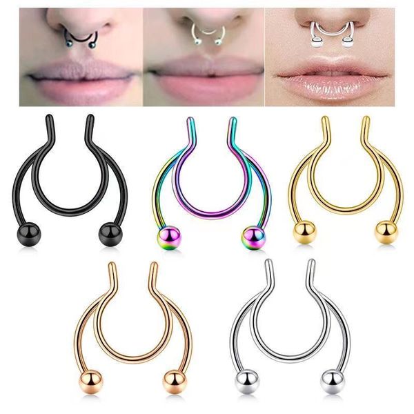 

8mm 10mm hoop nose rings stainless steel c-shaped non piercing false studs ring for men women jewelry, Silver