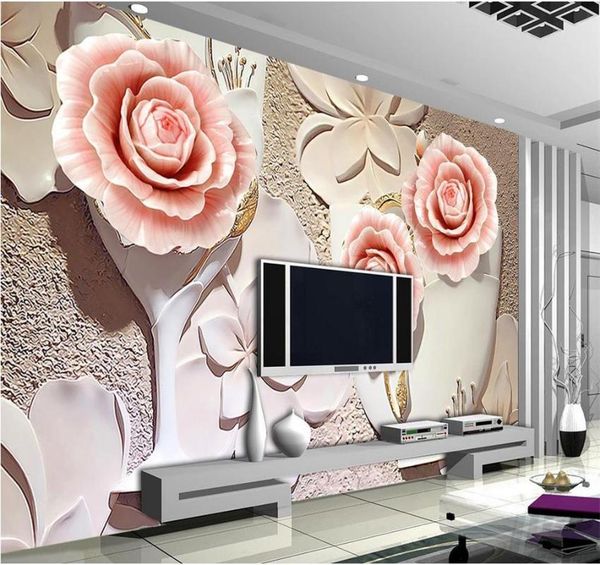 

wallpapers 3d wallpaper custom po mural living room rose flower relief painting sofa tv background non-woven for walls