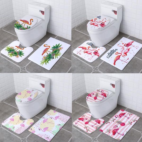 

bath mats european and american bathroom mat set printed toilet pad three pieces home anti-skid suction carpet rug
