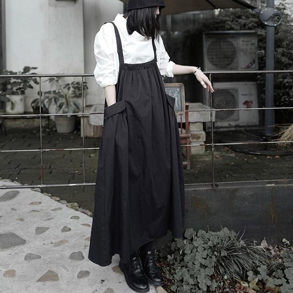 

casual dresses yourseason 2021 black color plus size sleeveless summer japan style adjustable big pockets women fashion dress, Black;gray