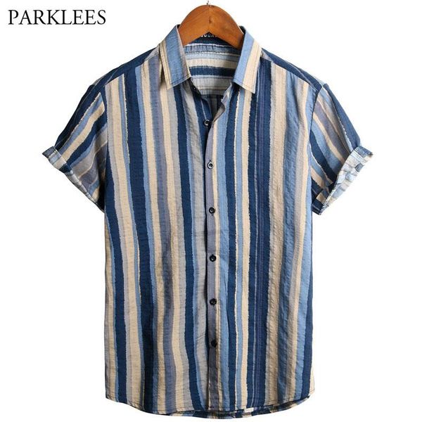 

men's casual shirts striped hawaii shirt men short sleeve cotton mens hawaiian loose aloha beach multicolor stripes camisas 3xl, White;black
