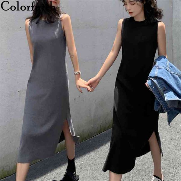 

spring summer sundress women dress turtleneck sleeveless knitting slit bottoming elegant casual vest dr4715 210427, White;black