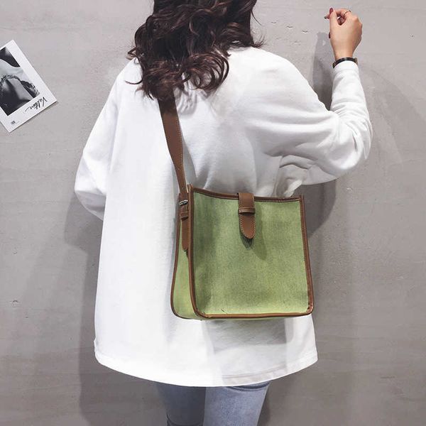 

wtern style matcha green bucket women 2021 korean chic canvas cross bag women's leather shoulder bag