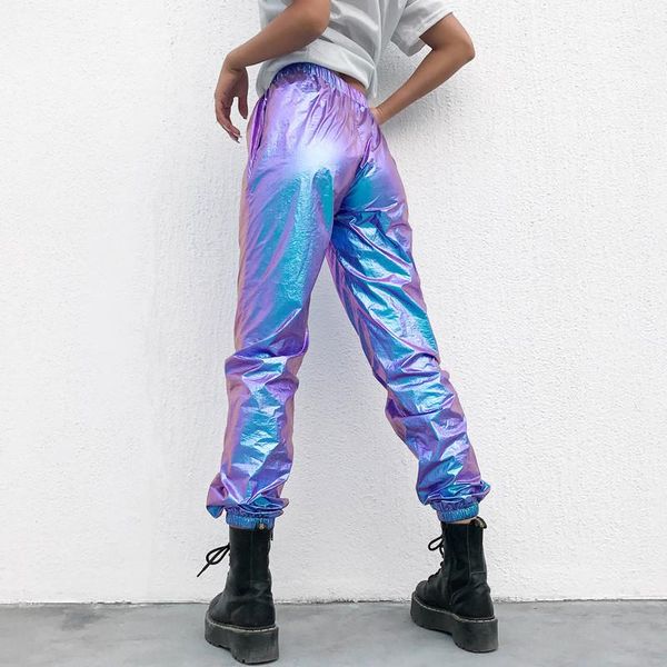 

women's pants & capris laser reflection harajuku sweatpants women joggers casual high waist hip hop holographic ladies trousers, Black;white