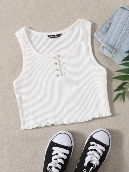 

notched neck lettuce trim tank v2ni#, White