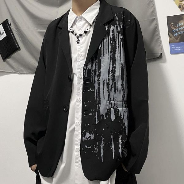 

men's suits & blazers spring trend ins high street dark paint personality lapel suit jacket men and women, White;black