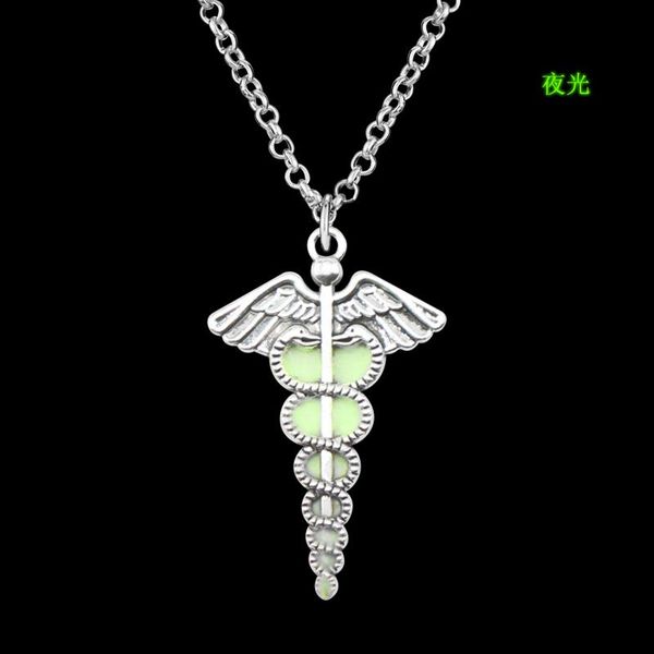 

pendant necklaces staff with the snake of asclepius necklace stainless steel nursing personality jewelry for women graduation gift, Silver