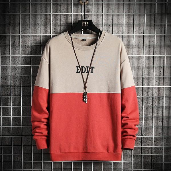 

singleroad mens crewneck sweatshirt spring patchwork oversized harajuku japanese streetwear hoodie sweatshirts men, Black