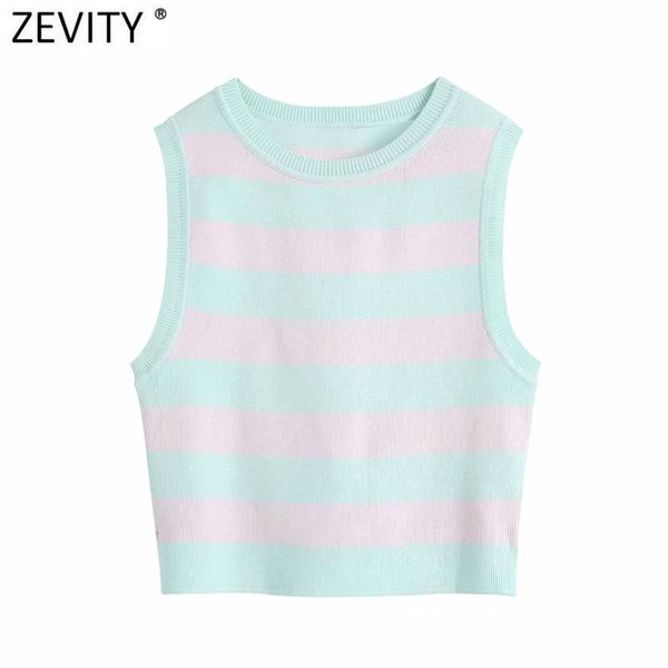 

women fashion striped print short knitting sweater female chic o neck sleeveless slim vest pullovers sw816 210420, White