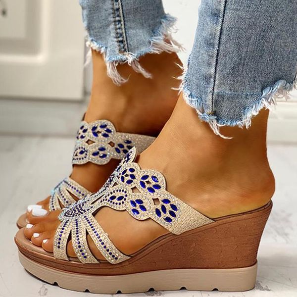 

slippers gigifox 2021 dropship wedges high heel sandal shoes casual platform crystals summer slip on mules women woman, Black