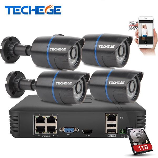 

techege 4ch poe nvr 1080p 4pcs 1.0mp ip camera ir weatherproof outdoor 720p cctv security system surveillance kit systems
