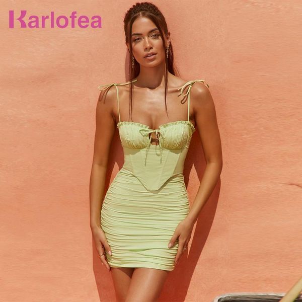 

casual dresses karlofea corset ruched bodycon clothing nightclub party wear lovely green outfits for woman 2021 y2k strappy summer, Black;gray