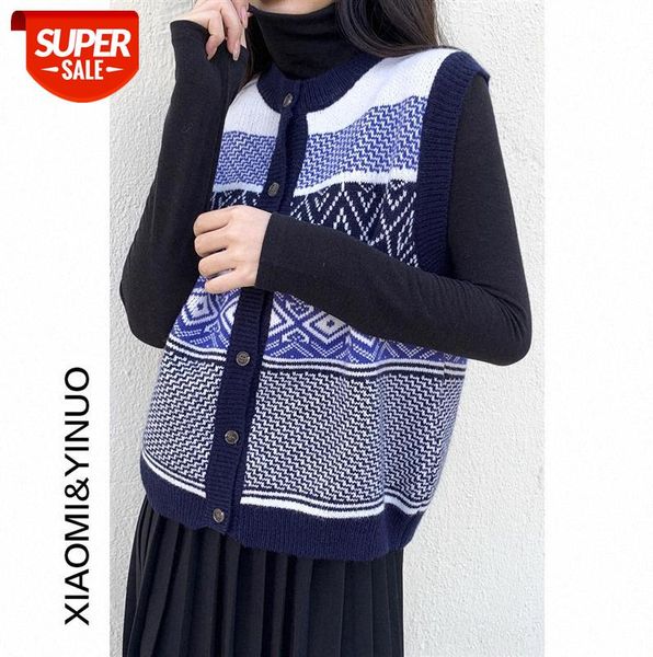 

[ou fan] 7760 retro cardigan waistcoat women korean sleeveless knitted jacket #4p9v, Black;gray
