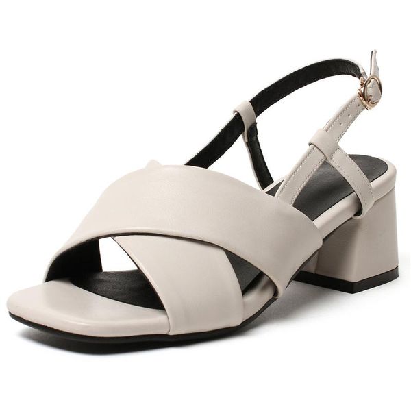 

sandals summer women's leather open toe block heels gladiator women casual concise white black party wedding shoes lady