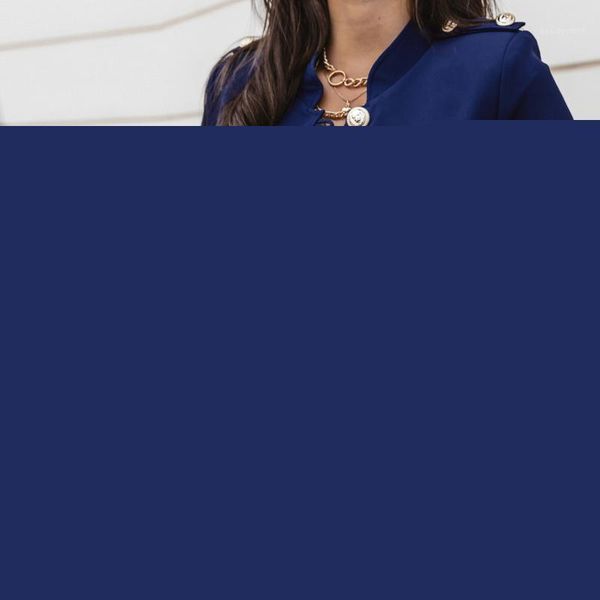 

women's suits & blazers women 2021 fashion metal double breasted woollen coat vintage long sleeve female outerwear chic, White;black