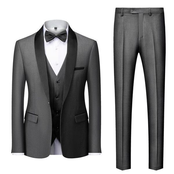 

men's suits & blazers men mariage color block collar jacket trousers waistcoat 2021 male business casual wedding coat vest pants 3 piec, White;black