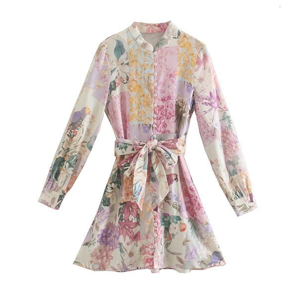 

casual dresses women floral print shirt-style es 2021 cotton sashes button tassel v-neck long-sleeve spring summer party evening, Black;gray