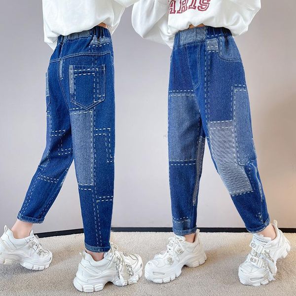 

jeans spring autumn children kids loose vintage blue teeange girl high waist denim trouser toddler harlan carrot pants