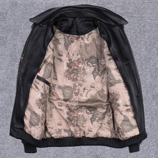 

men's leather & faux 2021 black military style genuine aviation jacket wool collar plus size 4xl real natural cowhide autumn pilot coat