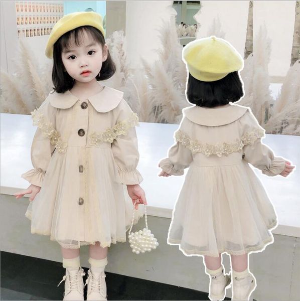 

coat children trench 2021 spring autumn baby girls khaki casual single-breasted loose dust girl outwear clothes 12m-6t, Blue;gray