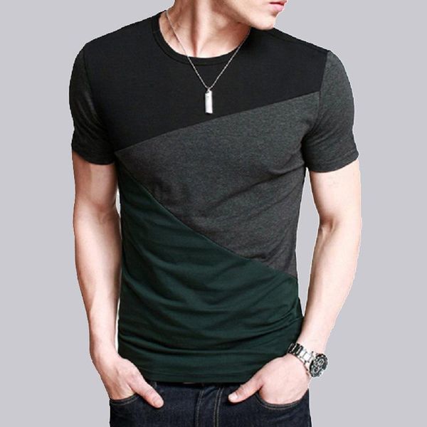 

men's t-shirts short sleeve t-shirt splicing round neck top, White;black