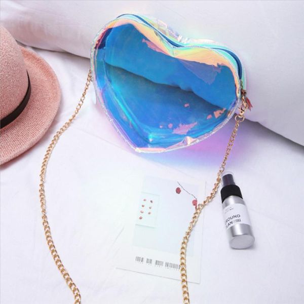 

women large capacity chain strap jelly crossbody bag transparent purse heart shape zipper handbag gift shoulder messenger clutch cosmetic ba