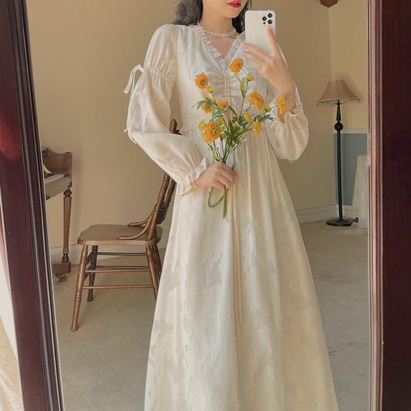 

dresses 2021 summer chiffon elegant women long sleeve solid vintage evening party for females one piece dress korean v-neck, Black;gray