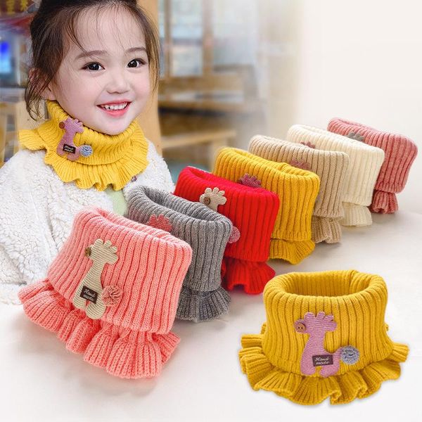 

scarves winter baby scarf cute cartoon giraffe ruffle girls kids neck warmer outdoor warm elastic knitted born children 1-5y, Blue;gray