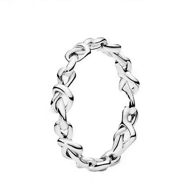 

925 sterling silver rings heart interwoven couple set original box suitable for pandora men's and women's wedding fashion personal, Slivery;golden