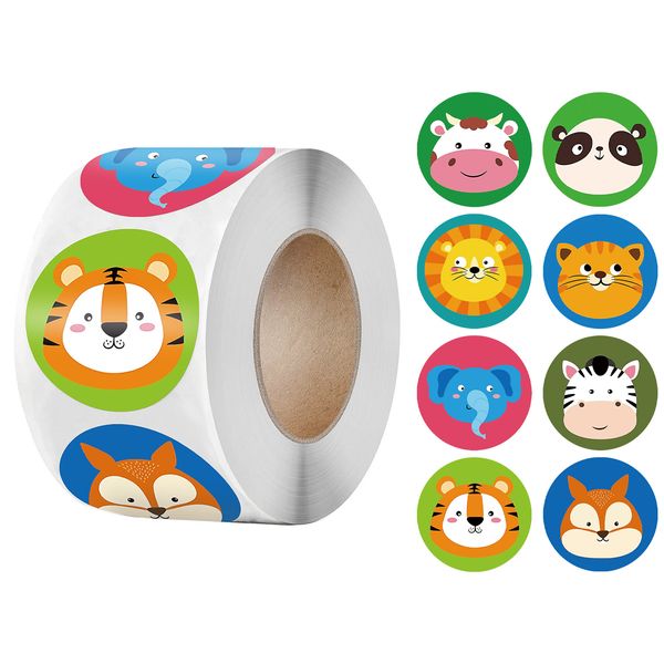 

2.5 cm Cartoon Sticker for Kids 500pcs/roll Cute Animals Scrapbooking Sealing Labels for School Student Teacher Reward Sticker