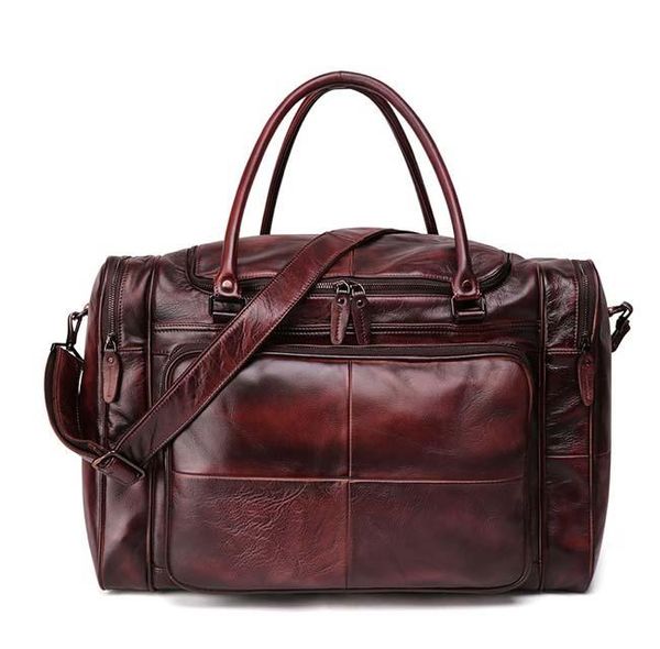 

duffel bags luxury vintage natural first layer cow leather men travel durable quality genuine totes in yellow color