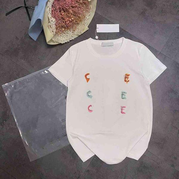 

new fashion brand drill simple letter short sleeve women's round neck loose t-shirt in spring and summer of 21, White