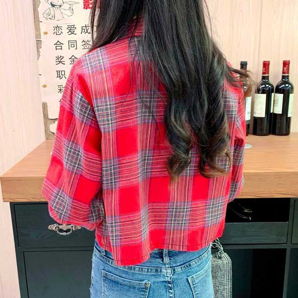 

women's blouses & shirts women early autumn coat short shirt plaid spring long sleeve button retro blouse turn-down collar female camis, White