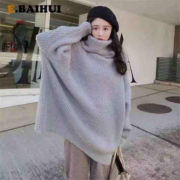 

ebaihui knitted women's turtleneck solid sweater autumn and winter basic female vintage harajuku loose black white 210522, White;black