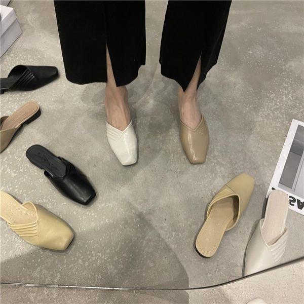 

slippers bailamos 2021 women mules shoes casual low heel outdoor slipper slides sandal flip flop round toe slip on flats home, Black