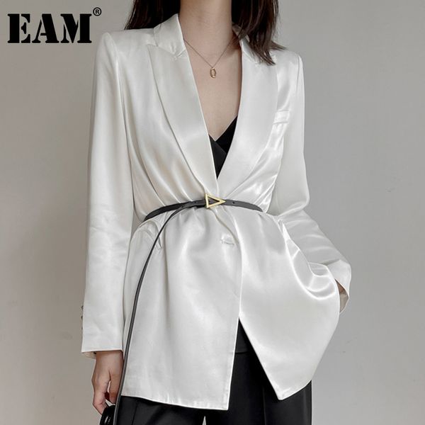 

[eam] women white silky single button blazer lapel long sleeve loose fit jacket fashion spring autumn 1dd7327 21512, White;black