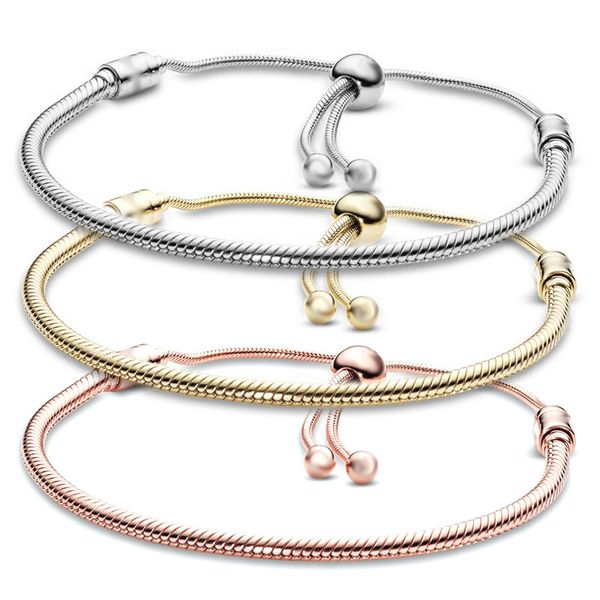 

new 100% 925 sterling silver bracelet for women fine jewelry fit pandora charms beads slider bracelets cz diamond fashion bangle with box, Golden;silver