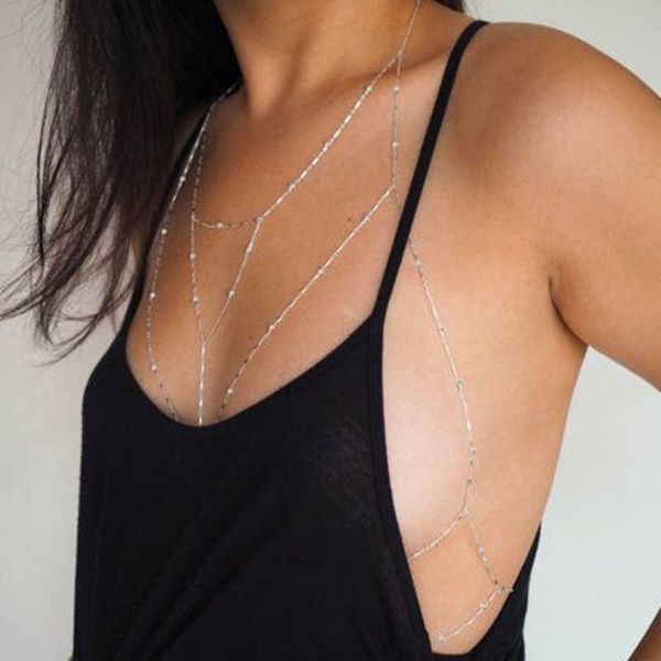 

body chain necklace punk fashion metal girl festival crossover waist belly chain 2021 collier bikini accessories p0811, Silver