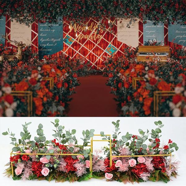 

customized table floor flower simulation arch arrangement decoration wedding t-wedding row silk with green leaves decorative flowers & wreat