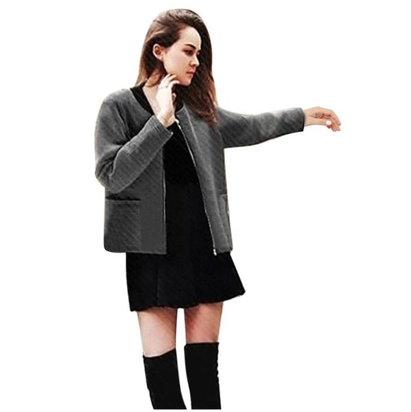 

fashion casual space cottonwomen's autumn coat thick short solid color warm jacket 2021 women's long sleeve o-neck jackets, Black;brown