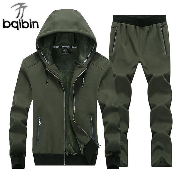 

fashion winter men sporting suit hoodies jacket+pant thick sweatsuit two piece set tracksuit for clothing 8xl plus size men's & sweatsh, Black